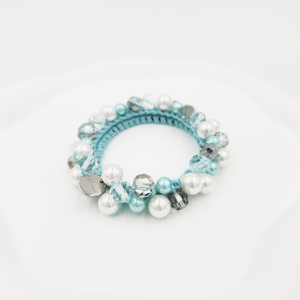 ビーズシュシュ　ミントブルー