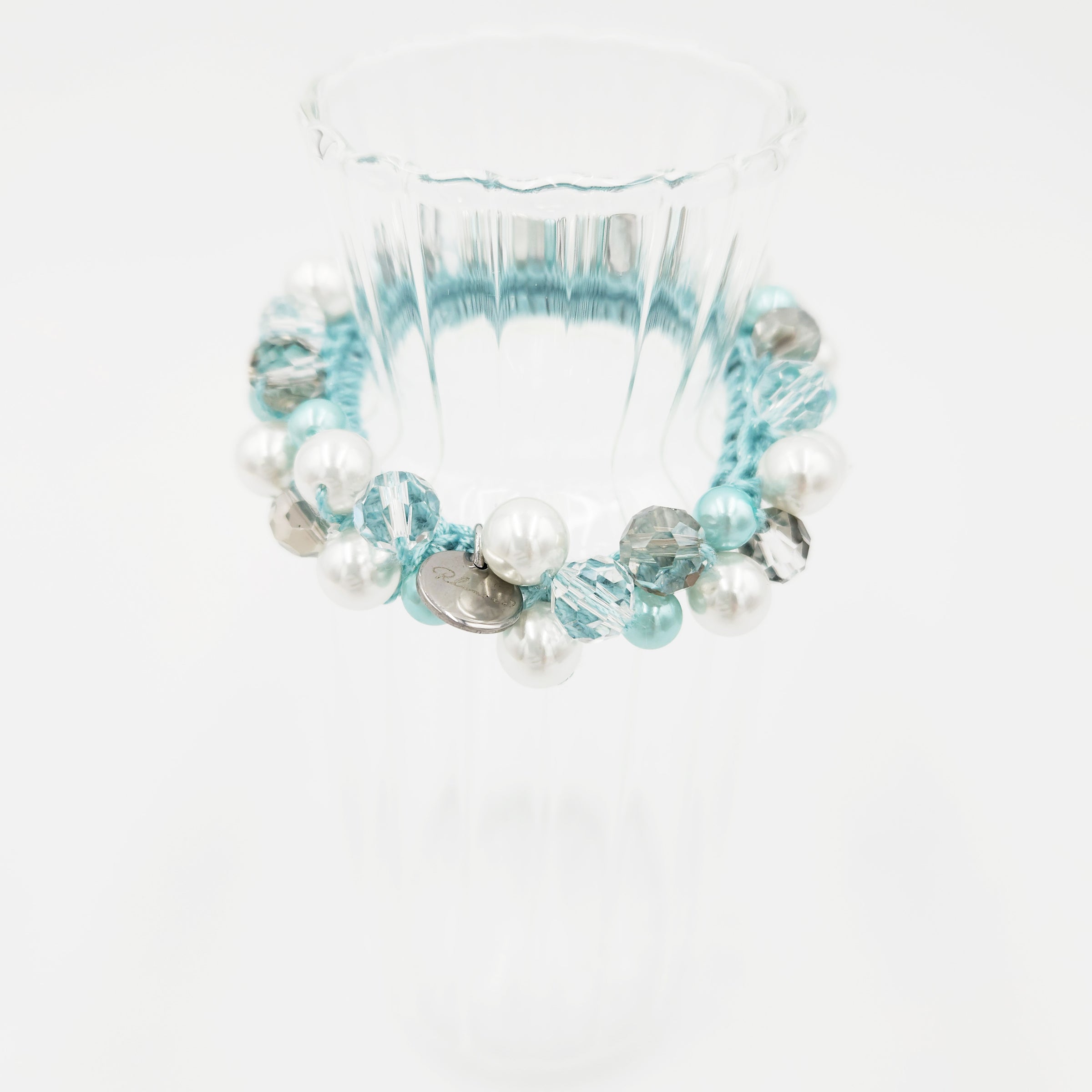 ビーズシュシュ　ミントブルー