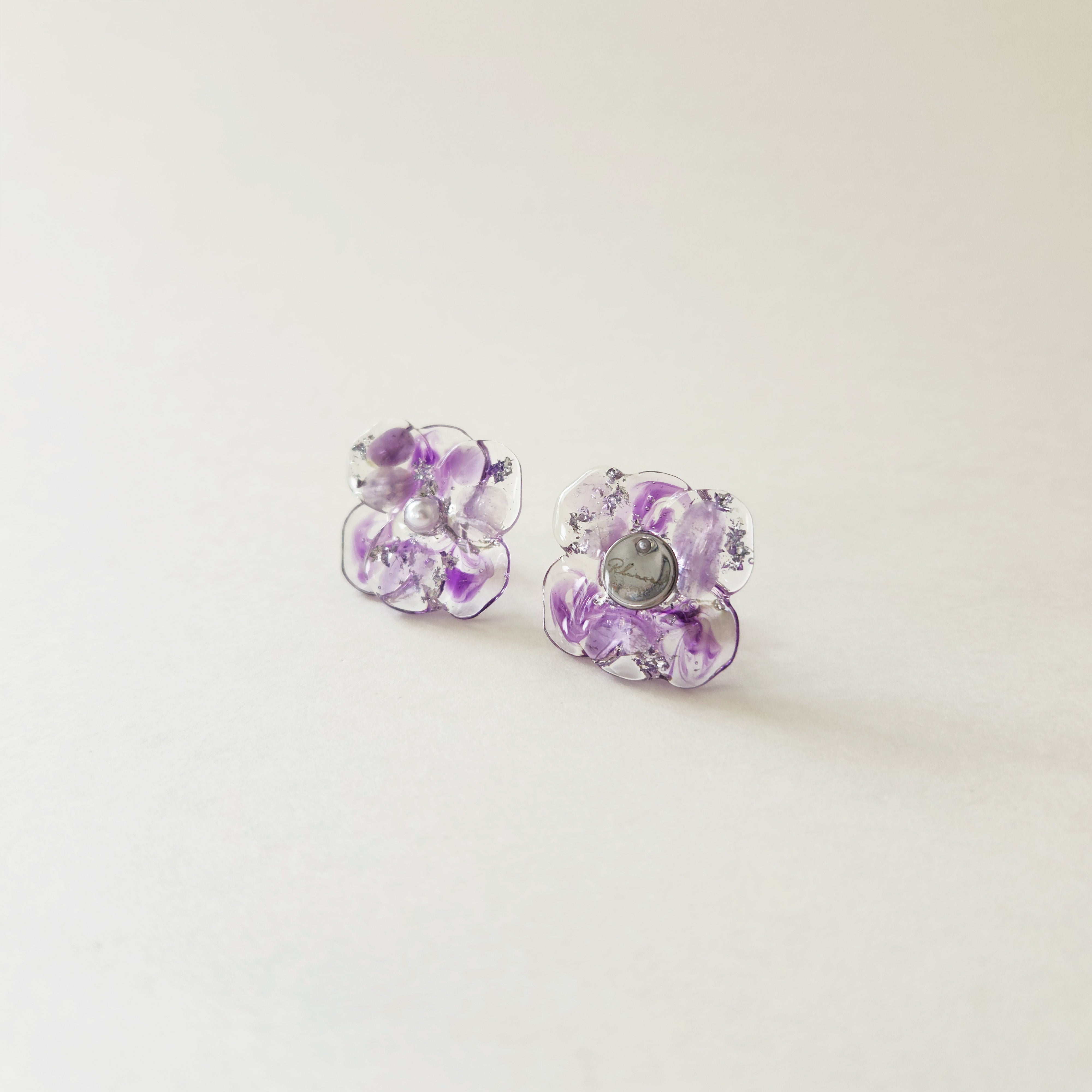 天然石（アメジスト）× 花 ピアス or イヤリング – Rhumore
