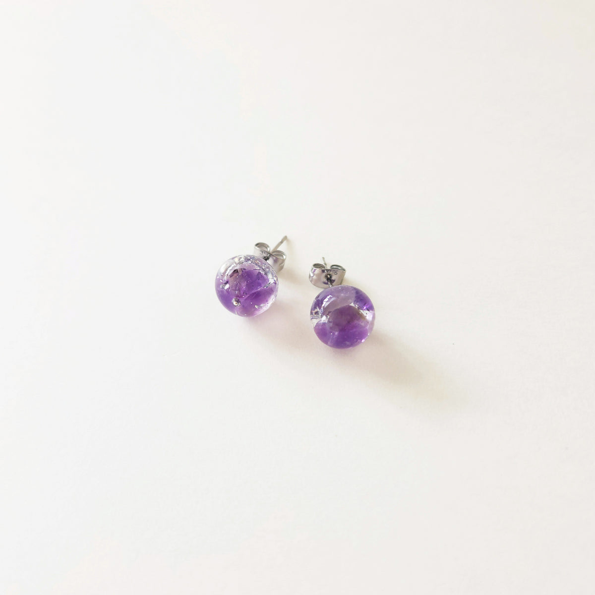 天然石（アメジスト）× 丸　ピアス or イヤリング