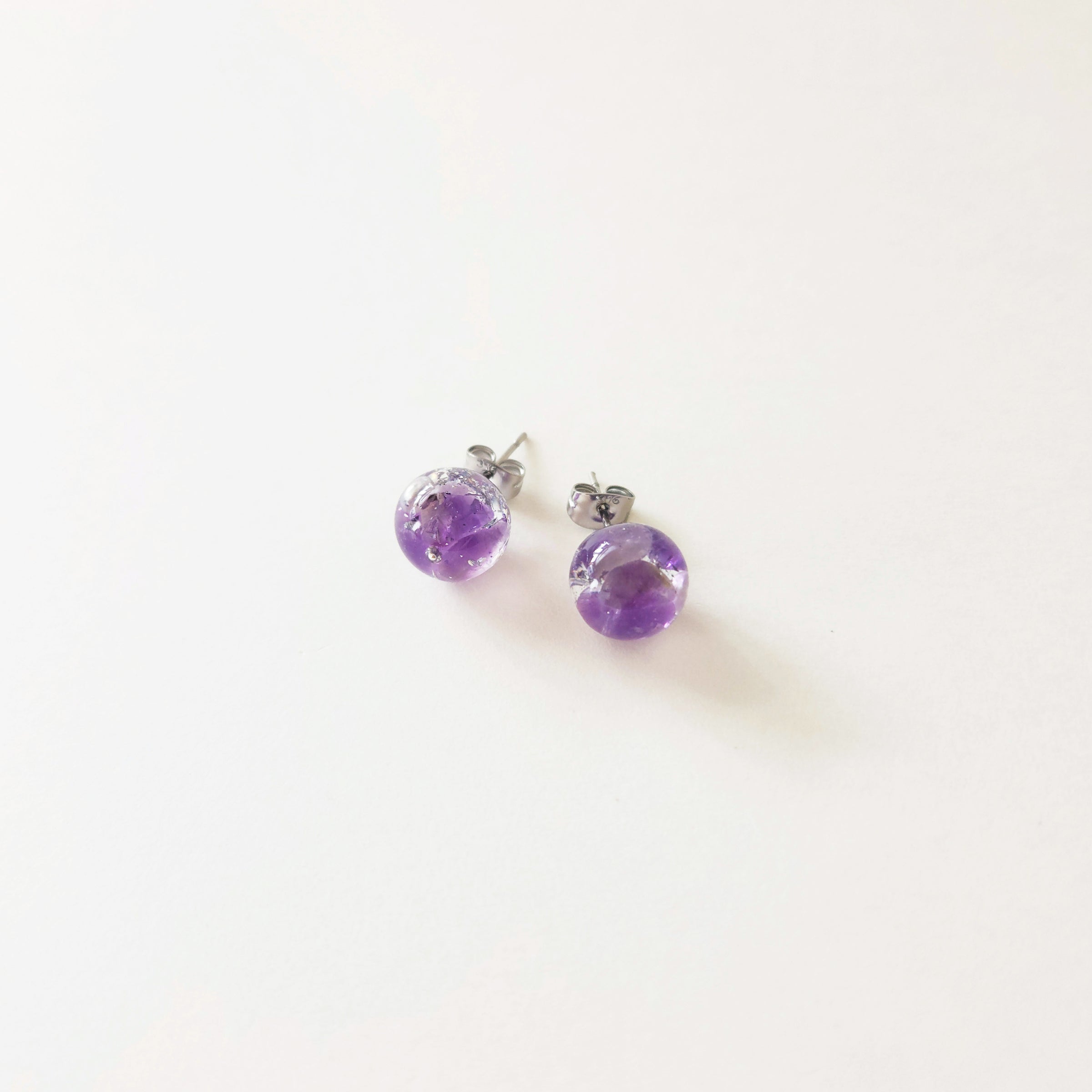 天然石（アメジスト）× 丸　ピアス or イヤリング